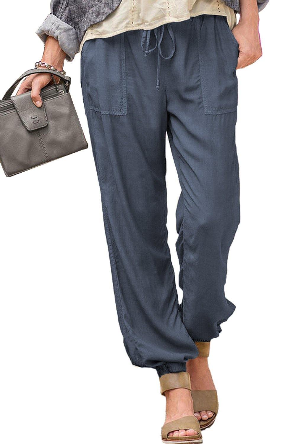 Drawstring Elastic Waist Pull-on Casual Pants with Pockets - L & M Kee, LLC