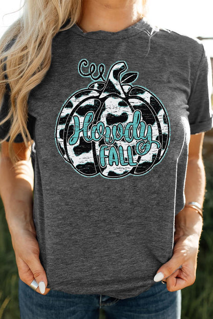 Howdy Fall Cow Pumpkin Print Graphic T Shirt - L & M Kee, LLC