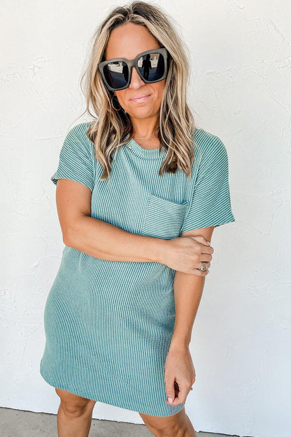 Striped Ribbed Knit T-shirt Shift Dress - L & M Kee, LLC