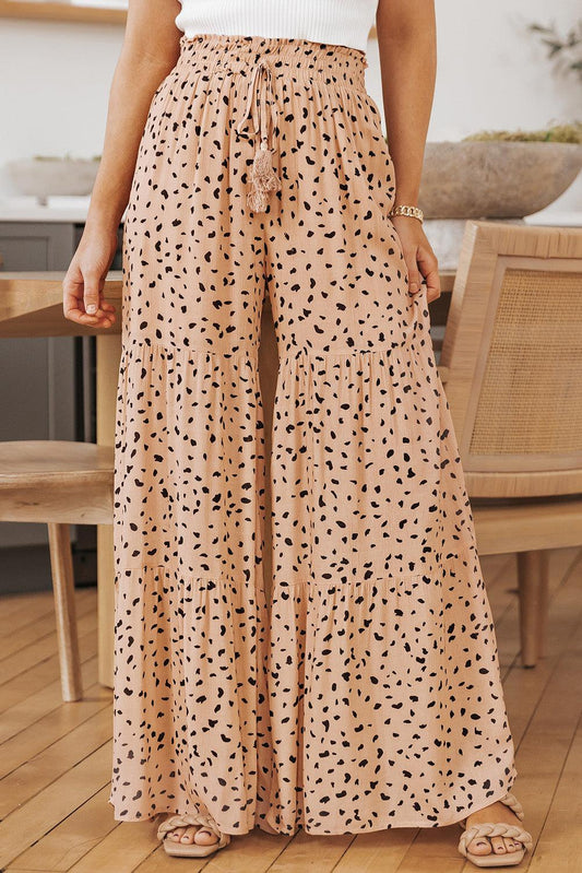 Ruffle Wide Leg Dalmatian Palazzo Pants - L & M Kee, LLC