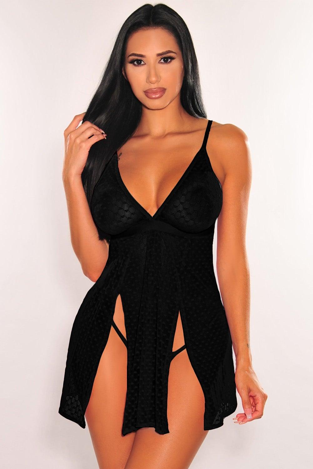 Heart-shape Mesh Cut-out Babydoll with Thong - L & M Kee, LLC
