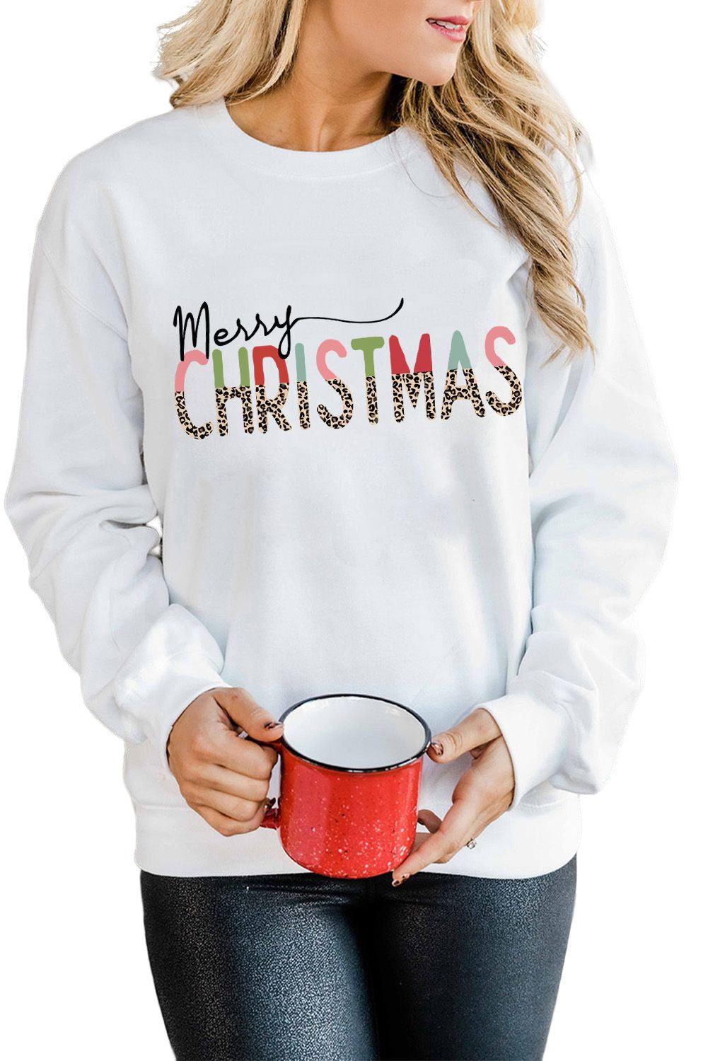 MERRY and BRIGHT Leopard Print Pullover Sweatshirt - L & M Kee, LLC