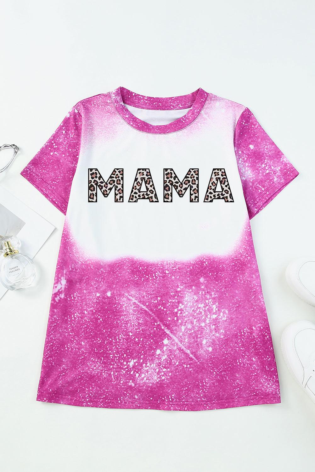 MAMA Leopard Letter Print Bleached T Shirt - L & M Kee, LLC