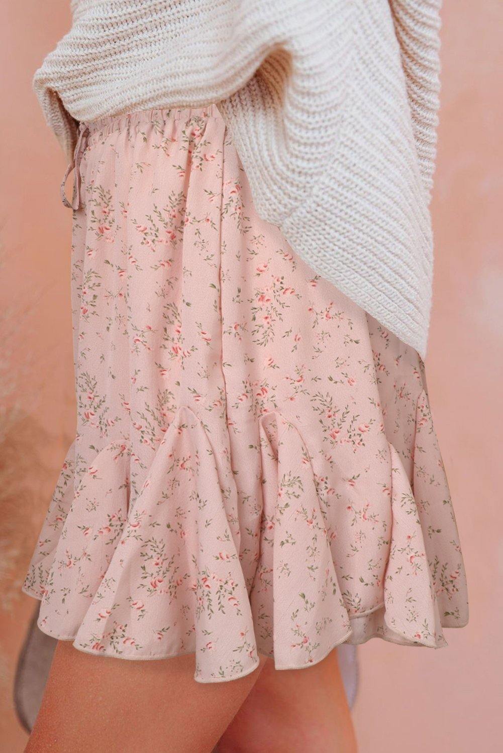 Ruffled Floral Mini Skirt - L & M Kee, LLC
