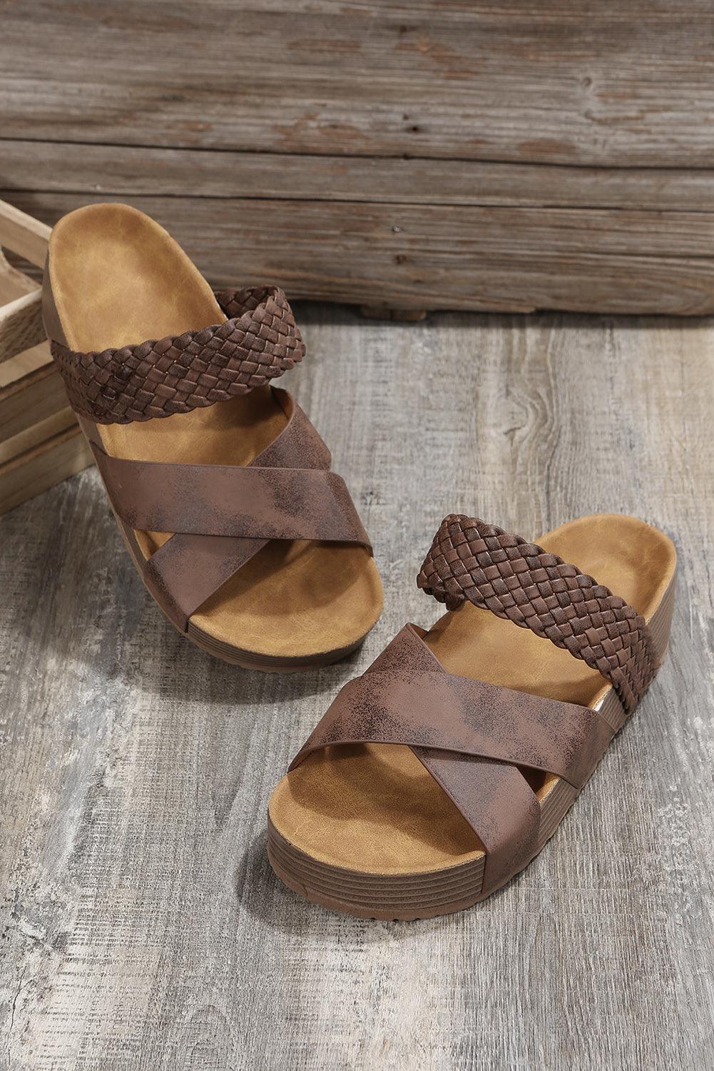 Braided Detail Criss Cross Platform Slippers - L & M Kee, LLC