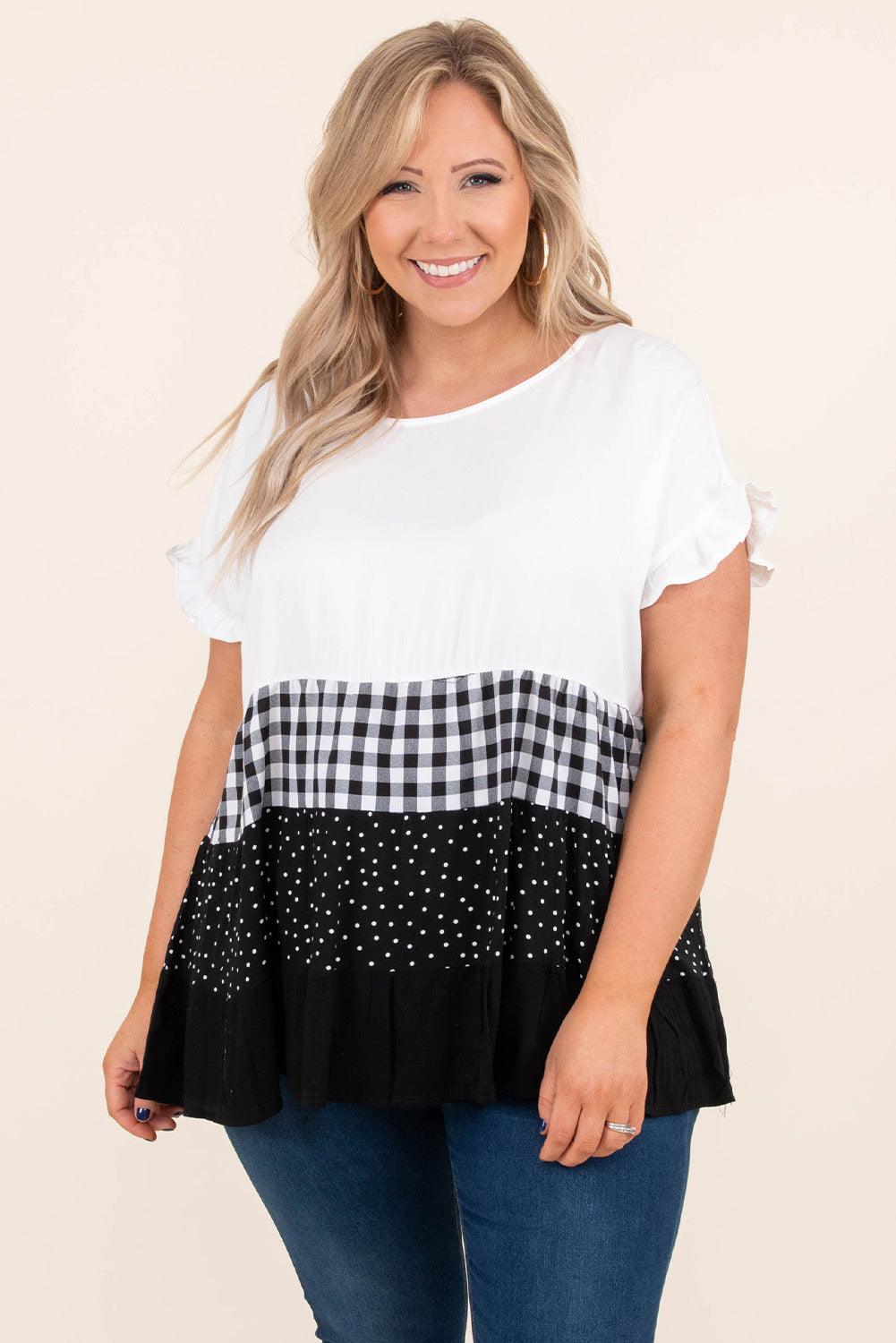 Plaid Dot Ruffled Plus Size Babydoll Top - L & M Kee, LLC