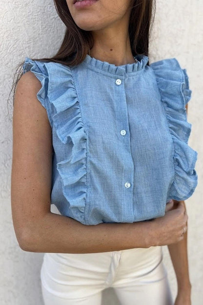 Ruffle Trim Soft Lightweight Sleeveless Shirt - L & M Kee, LLC