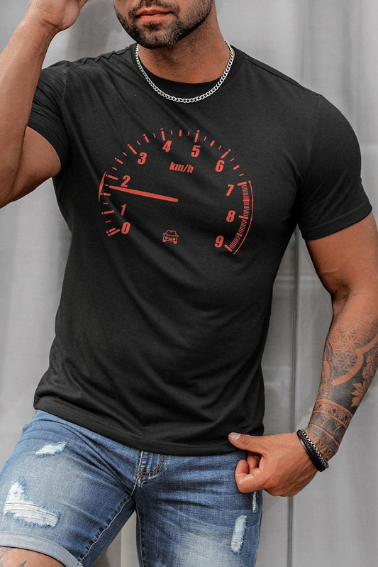Speedometer Print Slim Fit Short Sleeve Men's T-shirt - L & M Kee, LLC