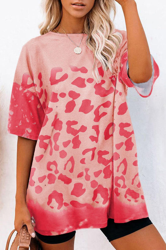 Leopard Bleached Boyfriend T Shirt - L & M Kee, LLC