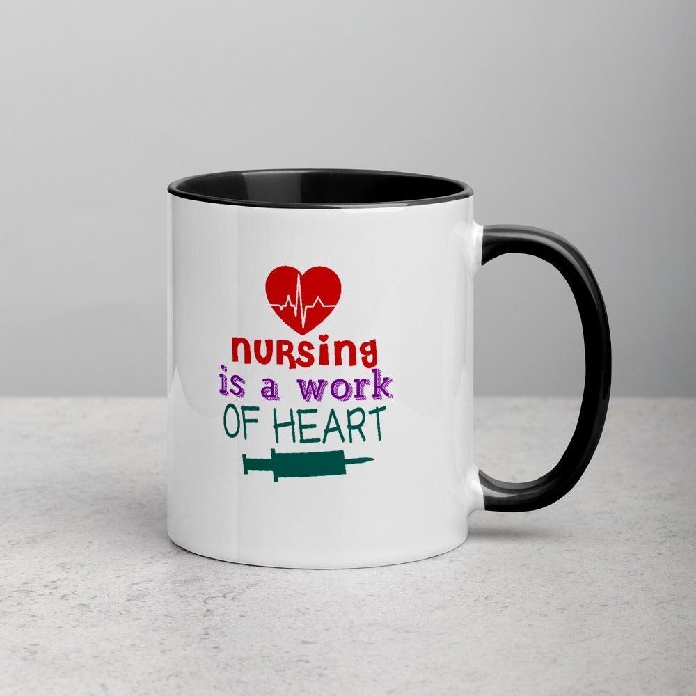 Nursing is a Work of Heart Mug with Color Inside - L & M Kee, LLC