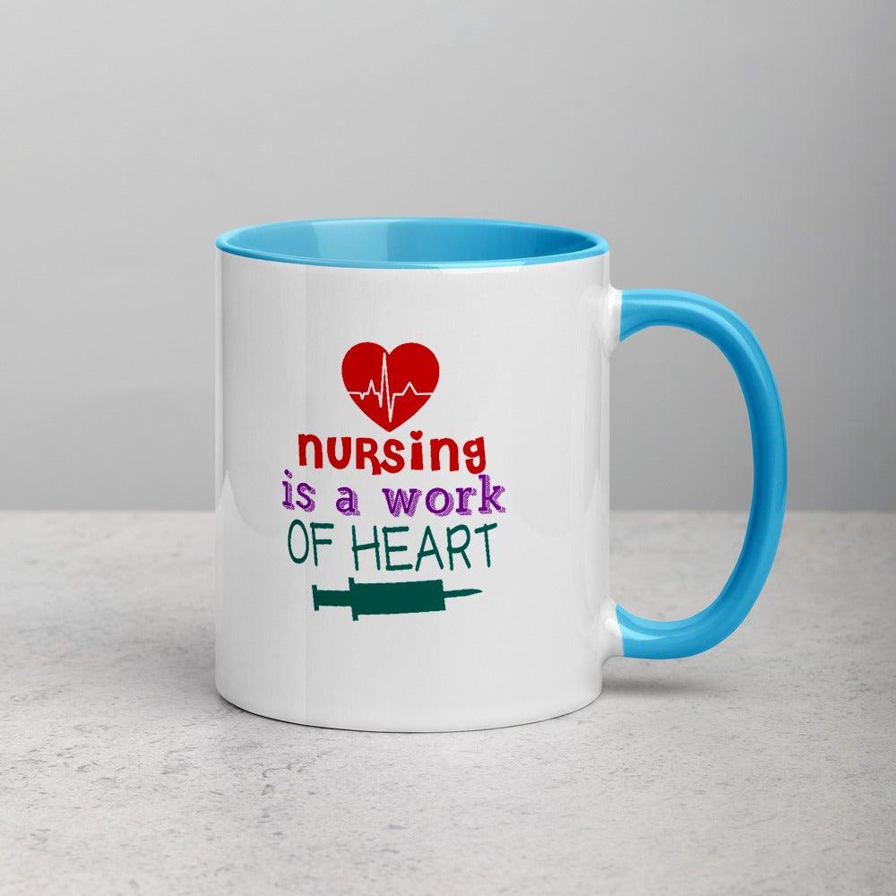 Nursing is a Work of Heart Mug with Color Inside - L & M Kee, LLC