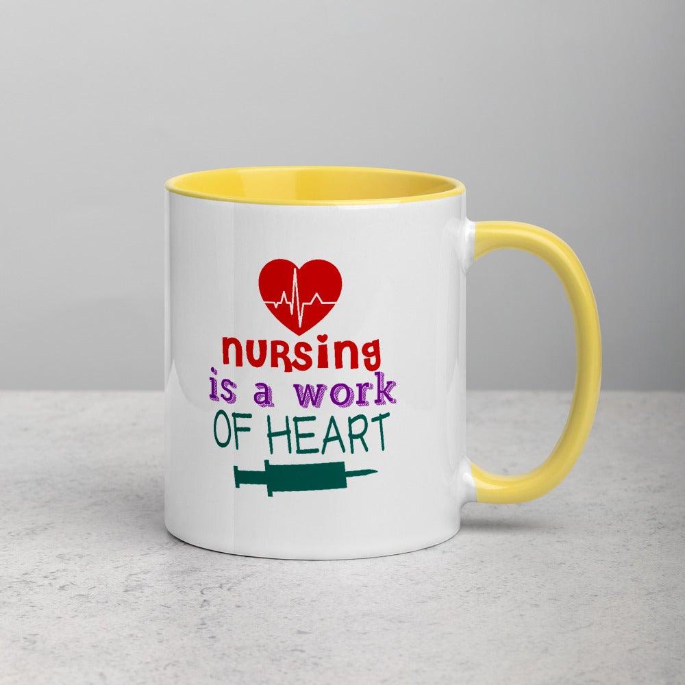 Nursing is a Work of Heart Mug with Color Inside - L & M Kee, LLC