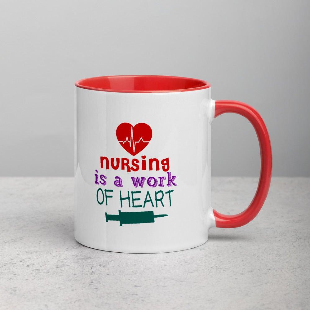 Nursing is a Work of Heart Mug with Color Inside - L & M Kee, LLC