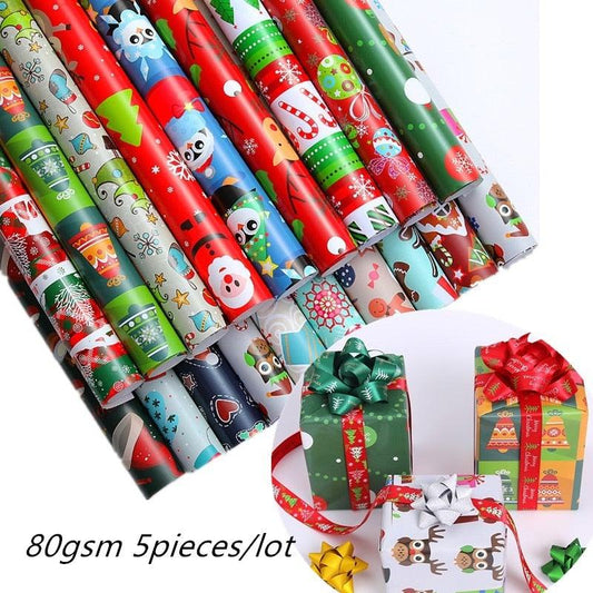 5piece 52x75cm Merry Christmas Decoration Wrapping Gift Wrap Paper New year Artware Packing Package Paper Christmas Paper-L & M Kee, LLC