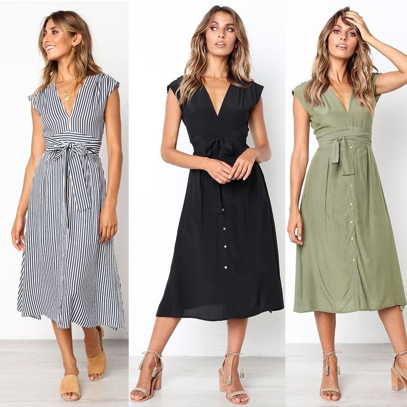 2020 Summer Dress Women Sleeveless Casual Stripe Dresses-L & M Kee, LLC