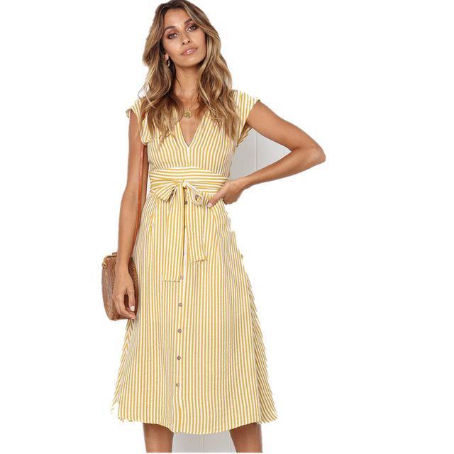 2020 Summer Dress Women Sleeveless Casual Stripe Dresses-L & M Kee, LLC
