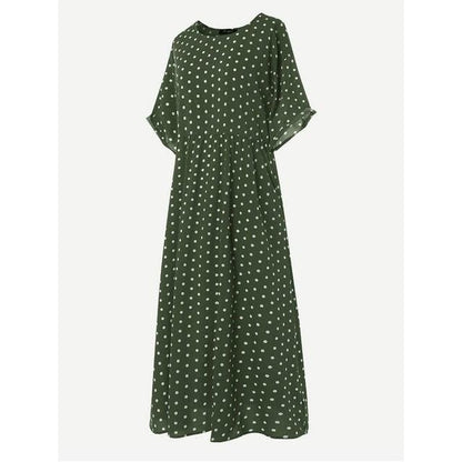 O-Neck Short Sleeve Dot Printed Casual Dress - L & M Kee, LLC