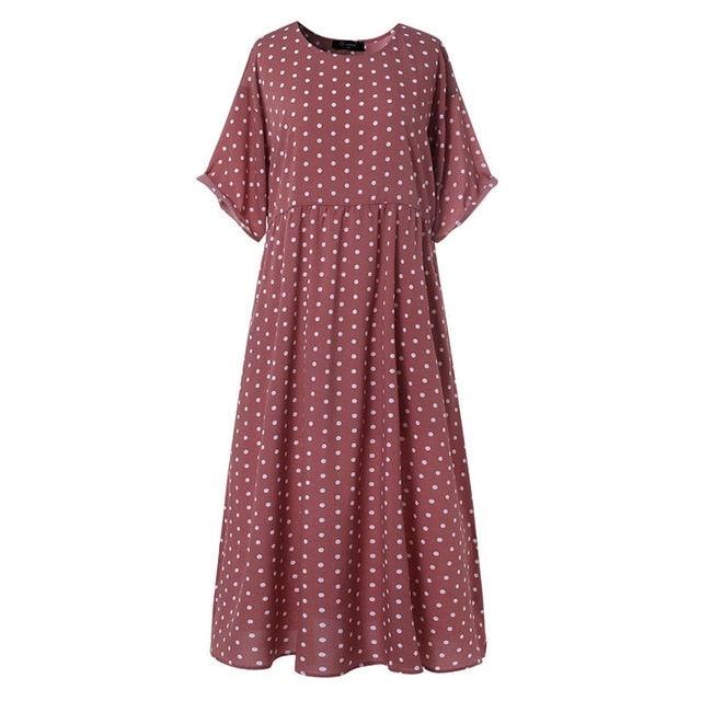 O-Neck Short Sleeve Dot Printed Casual Dress - L & M Kee, LLC