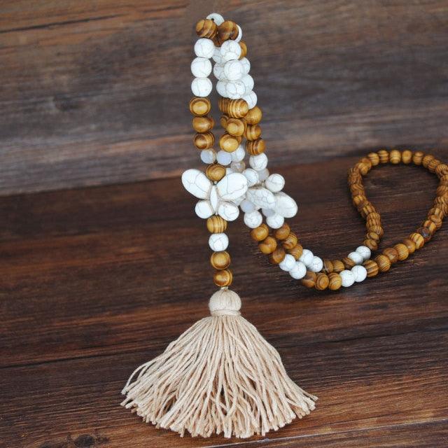 Bohemian Tassels Wood Beads Necklace - L & M Kee, LLC