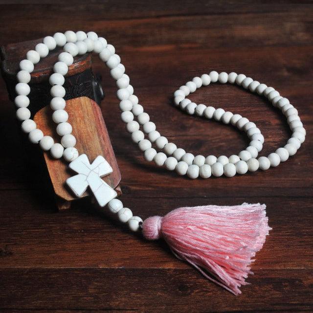 Bohemian Tassels Wood Beads Necklace - L & M Kee, LLC