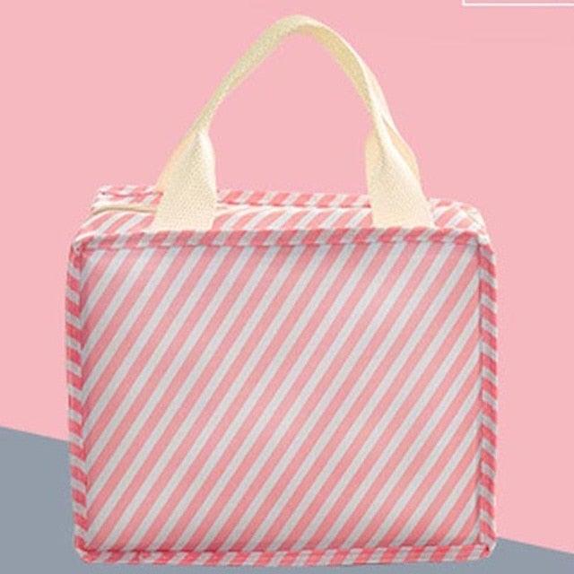 Insulated Cold Canvas Stripe Picnic Case Thermal Portable Lunch Bag - L & M Kee, LLC