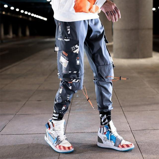 Blue Gray Color Stitching Streetwear Hip Hop Cargo Pants - L & M Kee, LLC