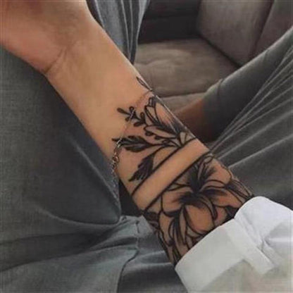 Black Flower Temporary Tattoo Body Art Tattoos - L & M Kee, LLC