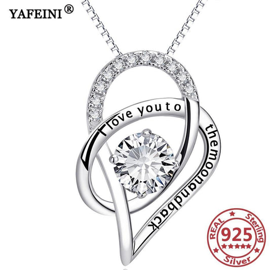 Crystal Zircon Heart I love you 925 Sterling Silver Necklace - L & M Kee, LLC
