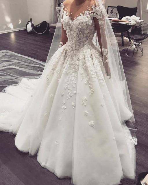3d Flowers Beaded Appliques Wedding Gown - L & M Kee, LLC