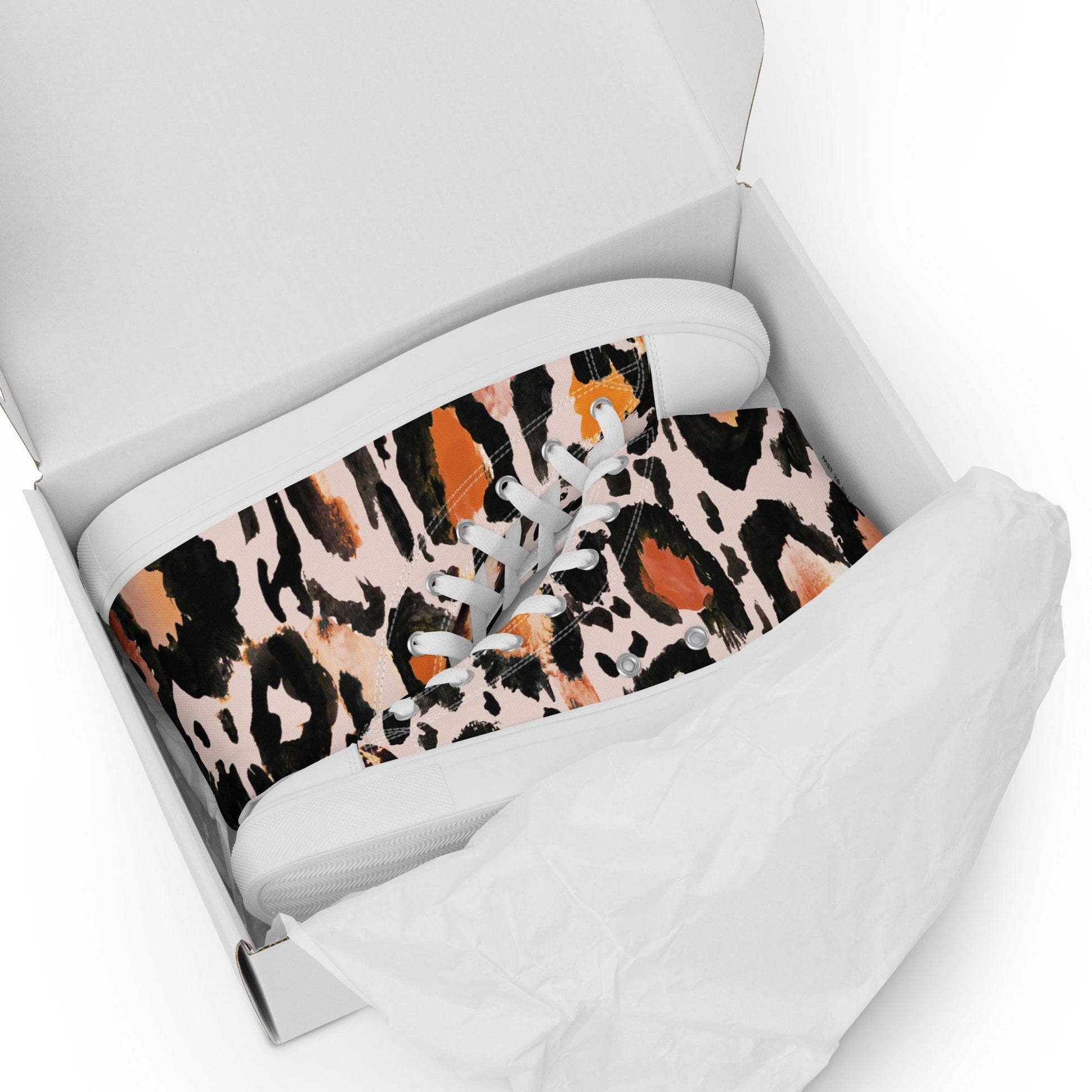 Golden Leopard Print Women’s High Top Canvas Shoes - L & M Kee, LLC