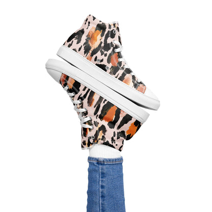 Golden Leopard Print Women’s High Top Canvas Shoes - L & M Kee, LLC